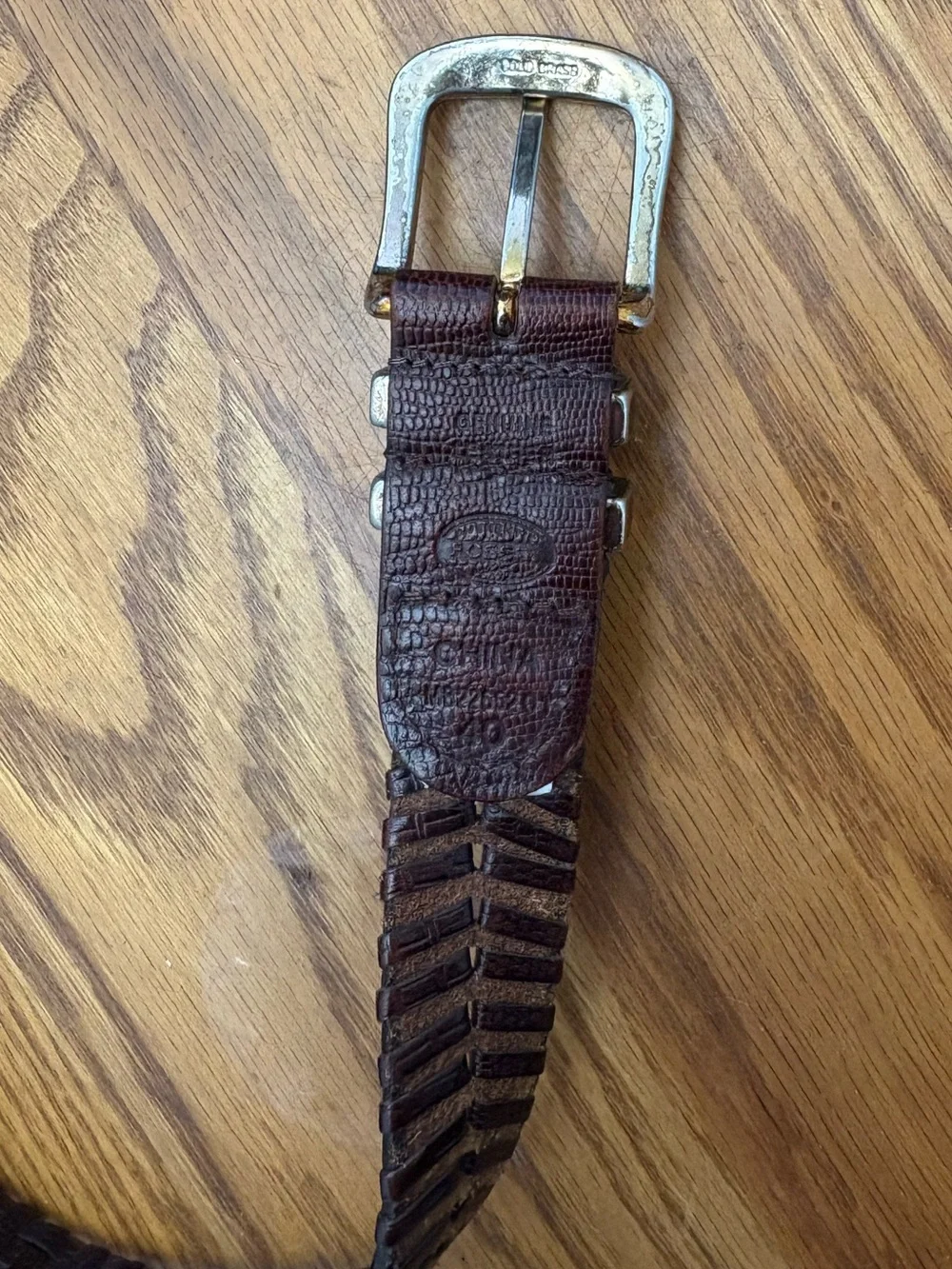 Fossil Dark Brown Braided Leather Belt with Solid Brass Accents